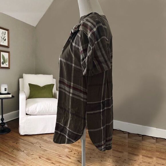 Universal Thread Olive Plaid Flannel High Low Tunic Top Sz M - Picture 4 of 11